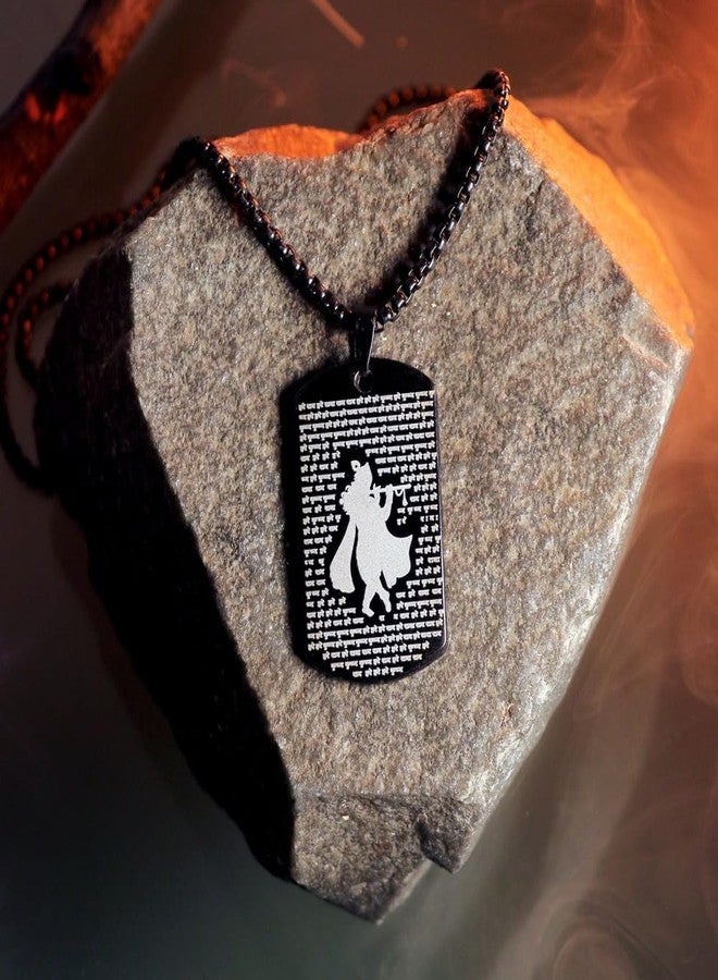 Vientiq Shri Krishna Mantars Micro-Carved Tag Pendant Chain Necklace for Men - Image 2