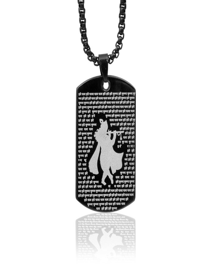 Vientiq Shri Krishna Mantars Micro-Carved Tag Pendant Chain Necklace for Men - Image 1