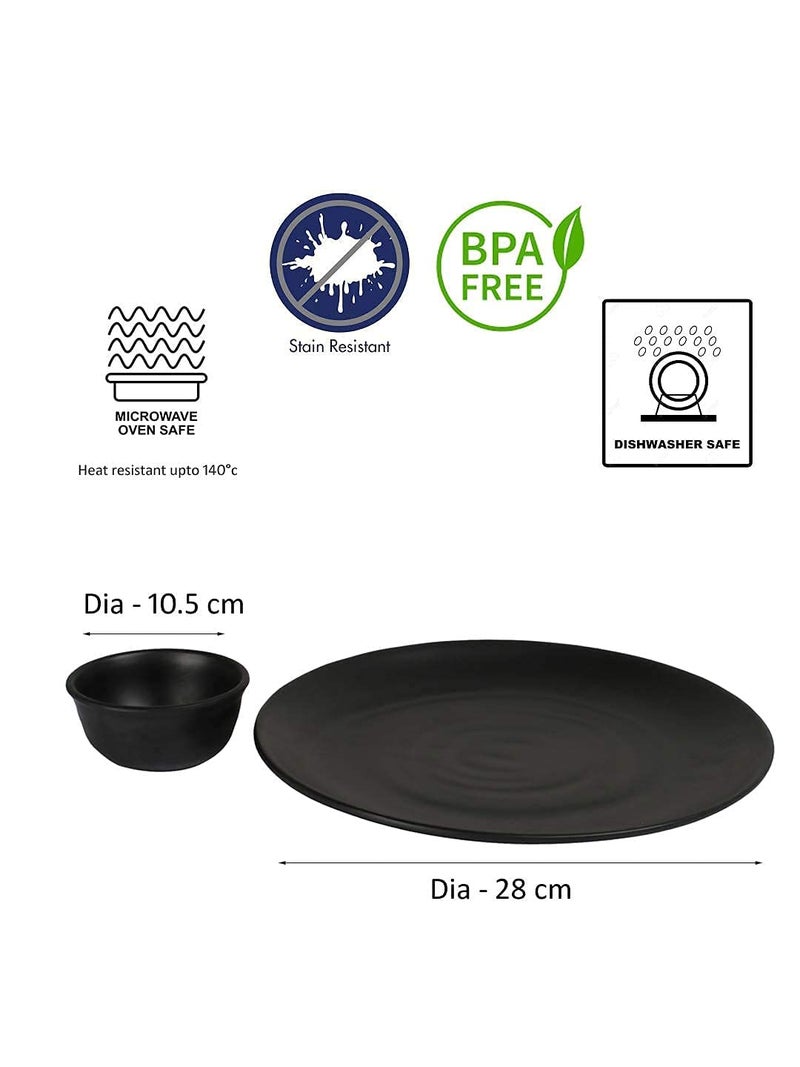 VRCT Pack of 12 Black Spiral Melamine Dinner Set - Spiral Plates and Bowls Dinner Set -Full Plates with Bowl (Spiral Black Design) C - 05 - Image 5