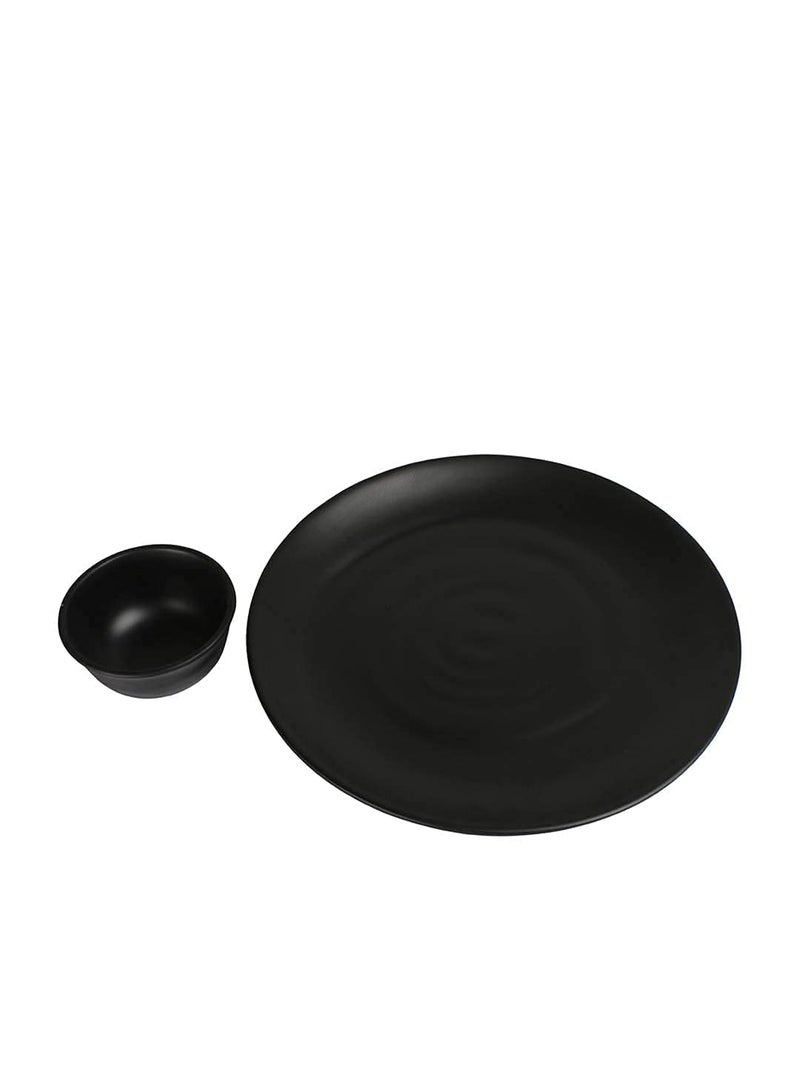 VRCT Pack of 12 Black Spiral Melamine Dinner Set - Spiral Plates and Bowls Dinner Set -Full Plates with Bowl (Spiral Black Design) C - 05 - Image 4