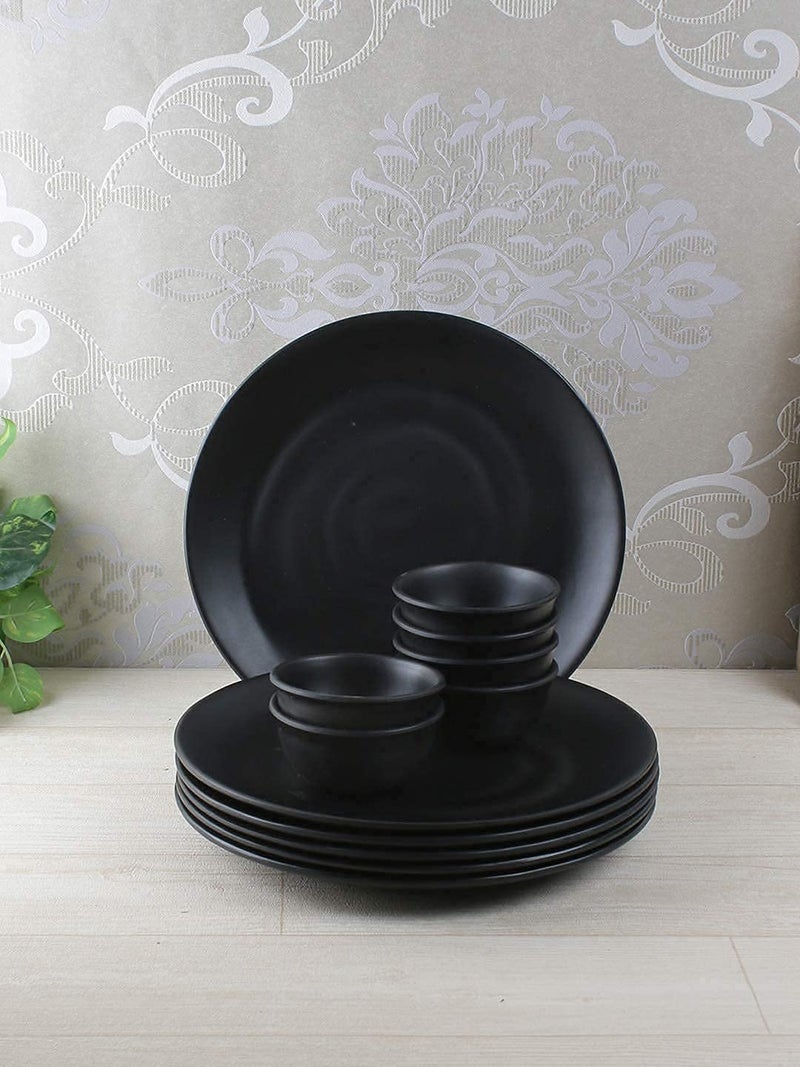VRCT Pack of 12 Black Spiral Melamine Dinner Set - Spiral Plates and Bowls Dinner Set -Full Plates with Bowl (Spiral Black Design) C - 05 - Image 1
