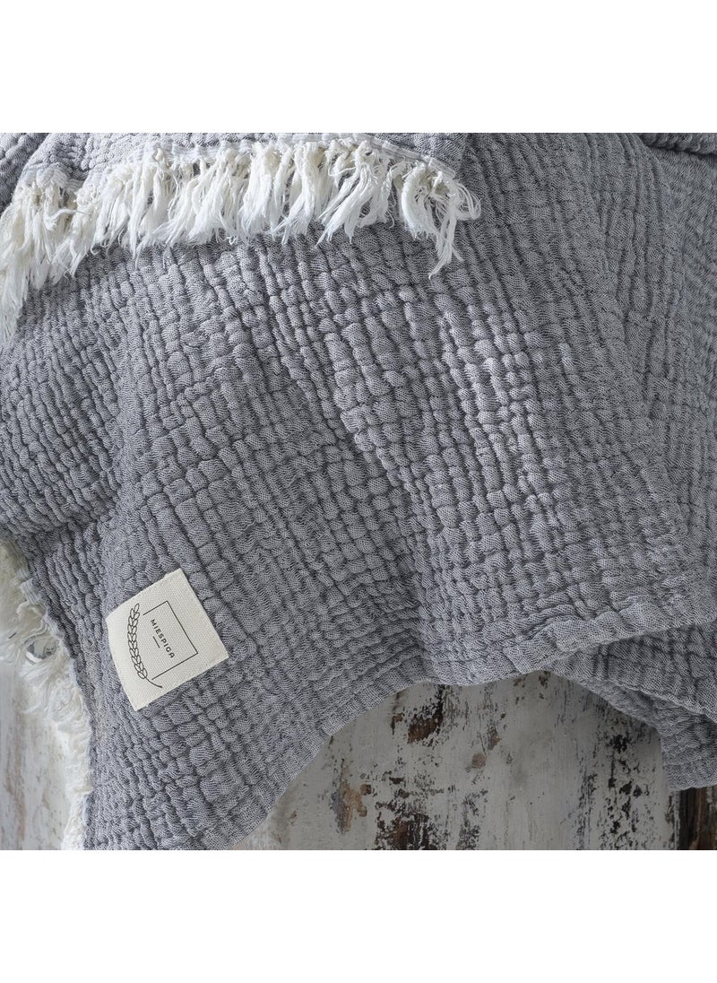 Miespiga Gold 4 Layer Muslin Multi-Purpose Shawl Cover - Gray  - Image 3
