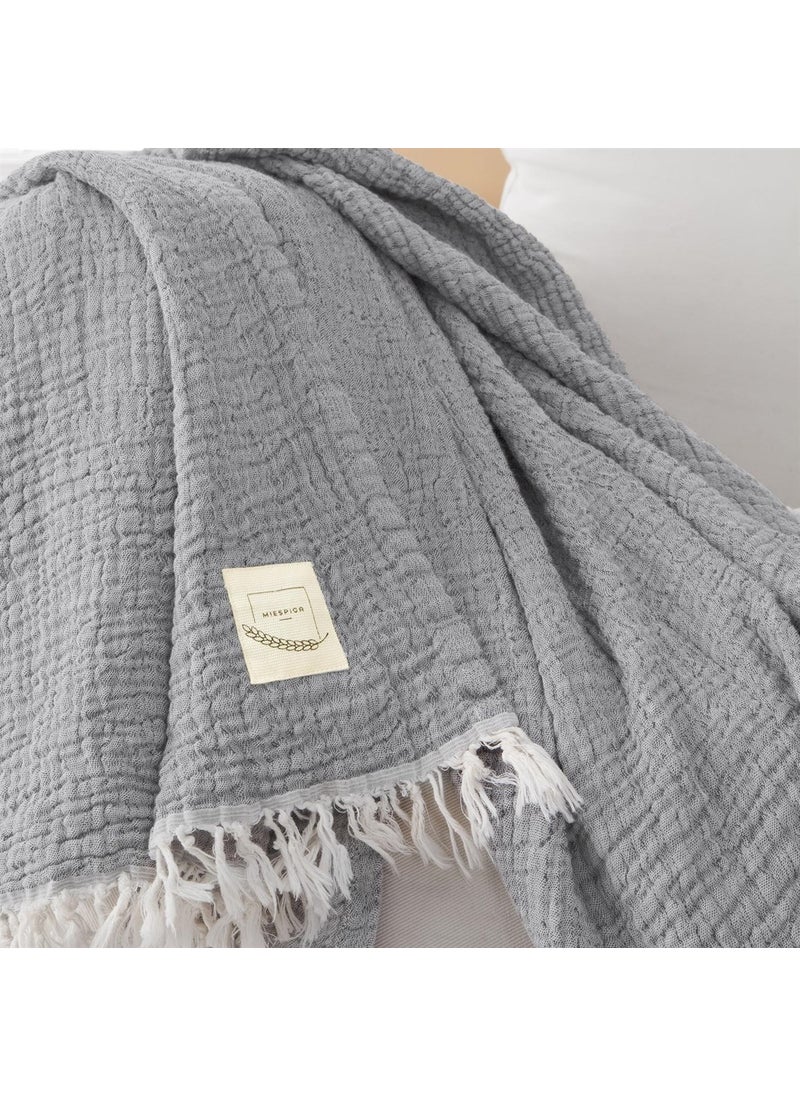 Miespiga Gold 4 Layer Muslin Multi-Purpose Shawl Cover - Gray  - Image 5