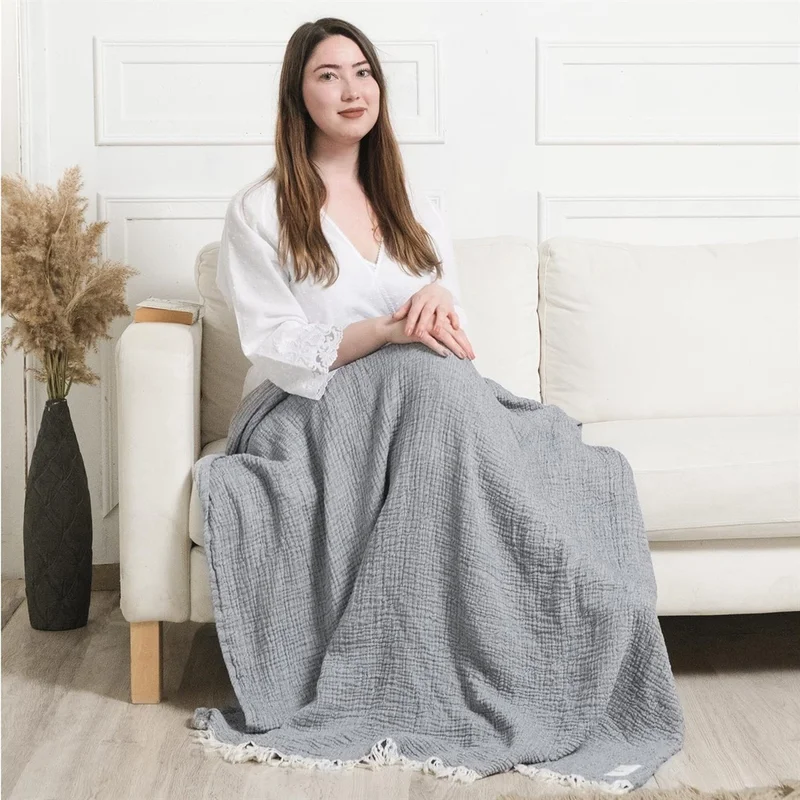 ميسبيغا Gold 4 Layer Muslin Multi-Purpose Shawl Cover - Gray