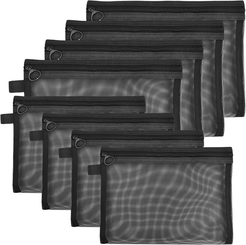 YILANJIN 8 Pcs Mesh Cosmetic Bags Mini Zipper Toiletry Bag Black Mesh Makeup Bags Nylon Makeup Pouches with Zipper for Office Travel School Supplies - Image 1