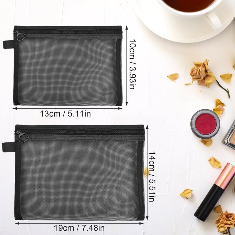 YILANJIN 8 Pcs Mesh Cosmetic Bags Mini Zipper Toiletry Bag Black Mesh Makeup Bags Nylon Makeup Pouches with Zipper for Office Travel School Supplies - Image 2