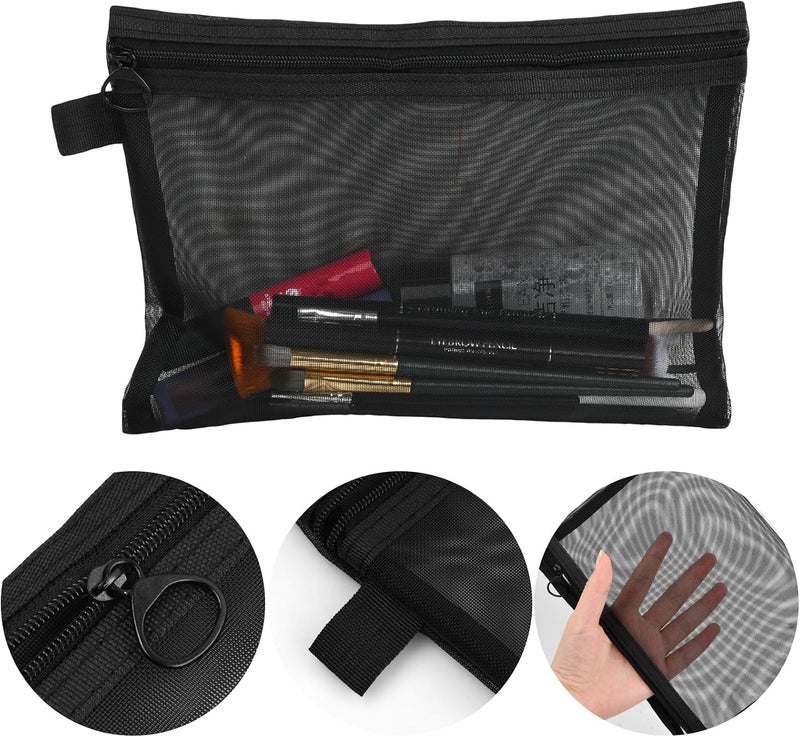 YILANJIN 8 Pcs Mesh Cosmetic Bags Mini Zipper Toiletry Bag Black Mesh Makeup Bags Nylon Makeup Pouches with Zipper for Office Travel School Supplies - Image 3
