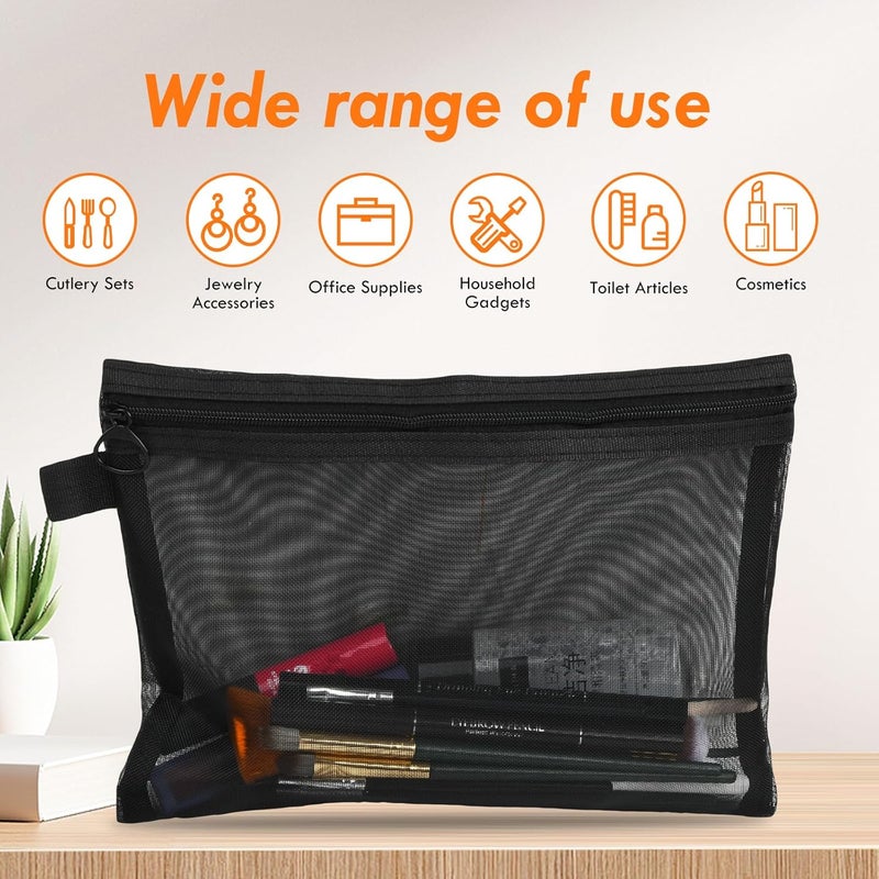 YILANJIN 8 Pcs Mesh Cosmetic Bags Mini Zipper Toiletry Bag Black Mesh Makeup Bags Nylon Makeup Pouches with Zipper for Office Travel School Supplies - Image 5