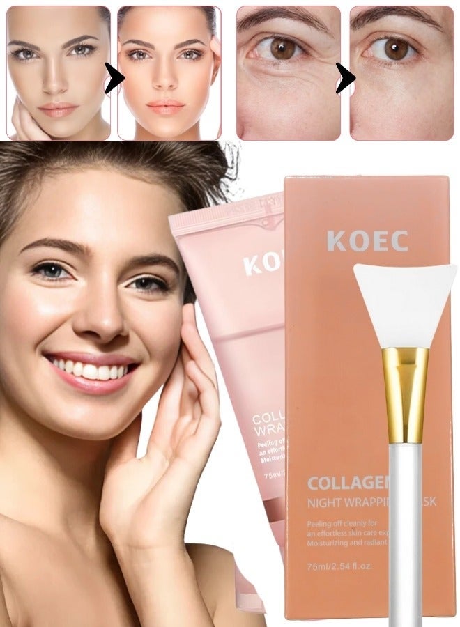 KOEC 2 Pcs Collagen Night Wrapping Mask 75mlx2 Deep Collagen Mask Overnight Collagen Face Mask for Skin Tone and Deep Nourishment Deeply Hydrates Skin Overnight Face Mask Bio Collagen Face Serum Mask - Image 2