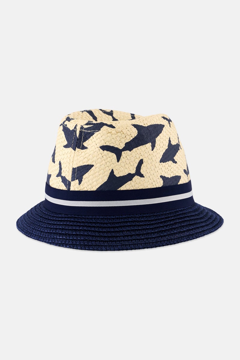 Andy & Evan Toddlers Boy Graphic Buckle Hat, Beige/Navy  - Image 2