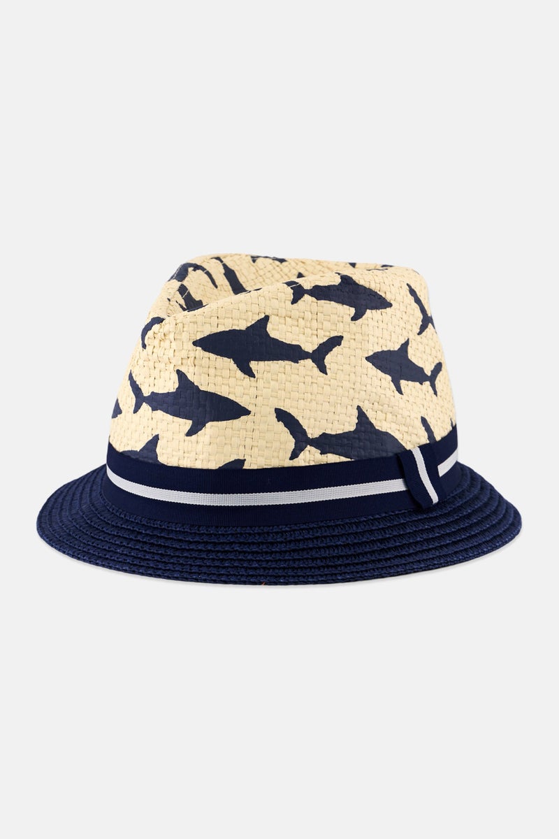 Andy & Evan Toddlers Boy Graphic Buckle Hat, Beige/Navy  - Image 1