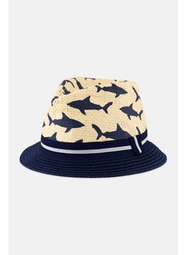 Andy & Evan Toddlers Boy Graphic Buckle Hat, Beige/Navy  - Image 1