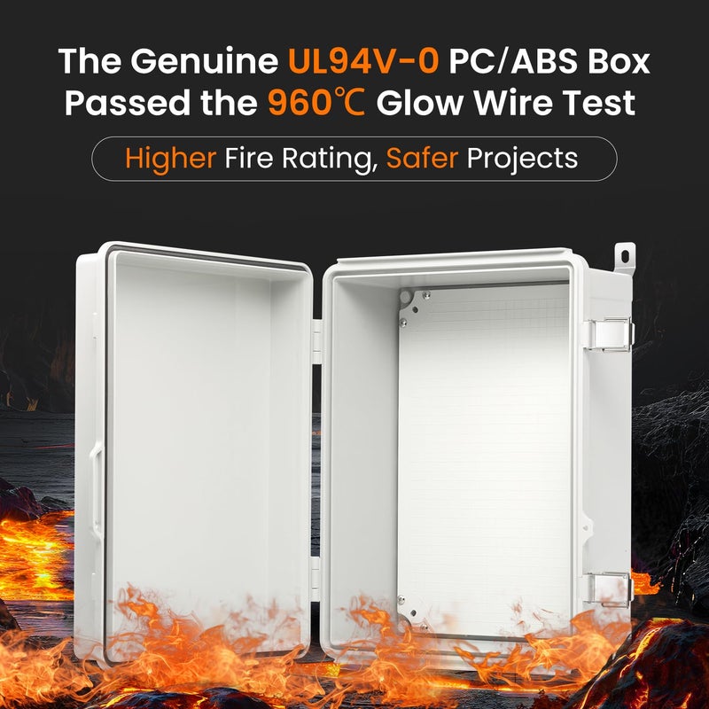 QILIPSU UL94-V0 Outdoor Electrical Box 16.4"x12.4"x7.1" Waterproof Junction Box Weatherproof PC/ABS Alloy Plastic IP66 Project Electric Enclosure Grey Hinged Door - Image 2