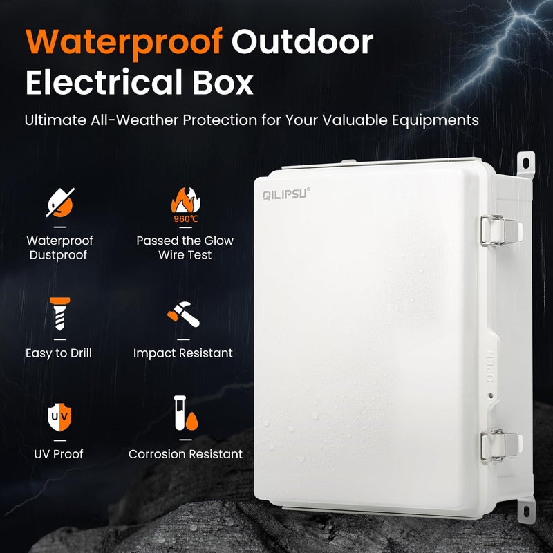 QILIPSU UL94-V0 Outdoor Electrical Box 16.4"x12.4"x7.1" Waterproof Junction Box Weatherproof PC/ABS Alloy Plastic IP66 Project Electric Enclosure Grey Hinged Door - Image 3