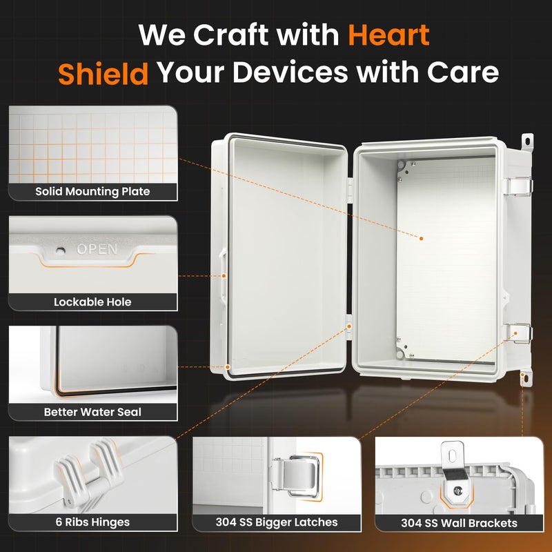QILIPSU UL94-V0 Outdoor Electrical Box 16.4"x12.4"x7.1" Waterproof Junction Box Weatherproof PC/ABS Alloy Plastic IP66 Project Electric Enclosure Grey Hinged Door - Image 4