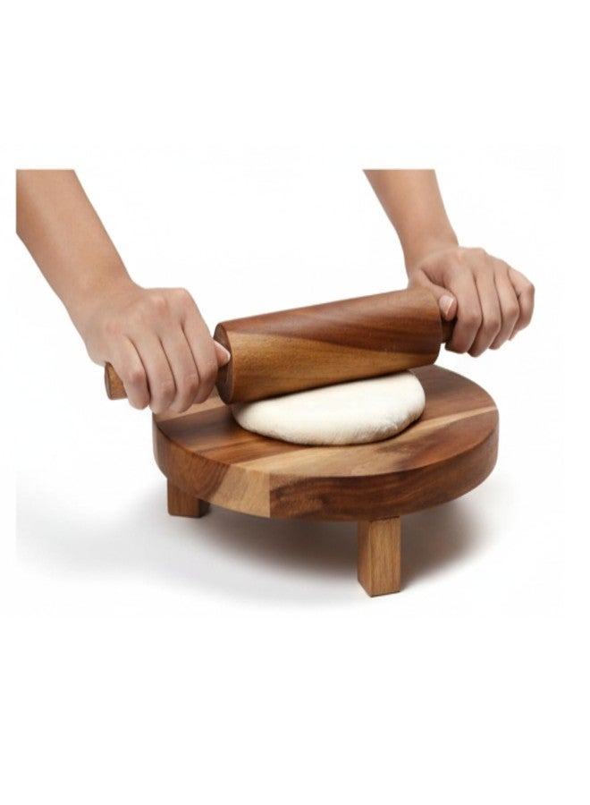 Drumstone (3 Year Warranty) Wooden Chakla Belan Set for Kitchen Roti Maker Rolling Board and Pin Durable Smooth Surface Atta Rolling Tool for Chapati Paratha Puri Making Traditional Cooking Essential - Image 2
