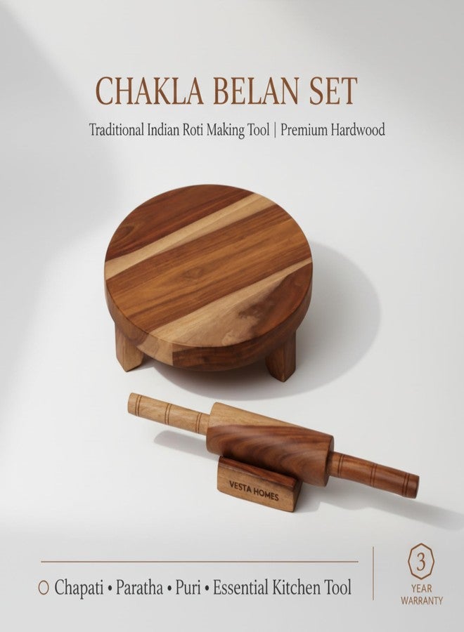 Drumstone (3 Year Warranty) Wooden Chakla Belan Set for Kitchen Roti Maker Rolling Board and Pin Durable Smooth Surface Atta Rolling Tool for Chapati Paratha Puri Making Traditional Cooking Essential - Image 4