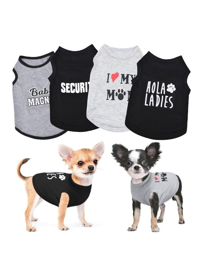 SYOSI 4 Pieces Chihuahua Dog Clothes, Dog Shirt for Small Dogs Boy, Summer Pet Puppy Yorkie Teacup Clothes, Male Tiny Dog Clothes Outfit, Extra Small Dog Clothing (Black, X-Small)  - Image 1