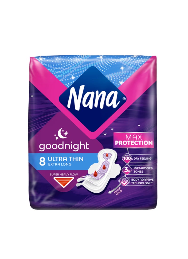 Nana Maxi Thick Night Long Sanitary Pads With Wings 8 Pcs - Image 1