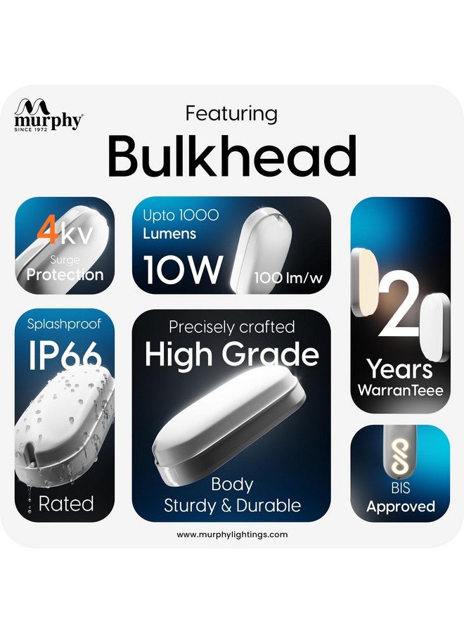 MURPHY Murphy 10W LED Oval Shape Bulkhead Wall Lamp | IP66 Waterproof Outdoor Light for Gardens, Porches & Bathrooms | Warm White, Pack of 1 | 2-Year Warranty  - Image 3