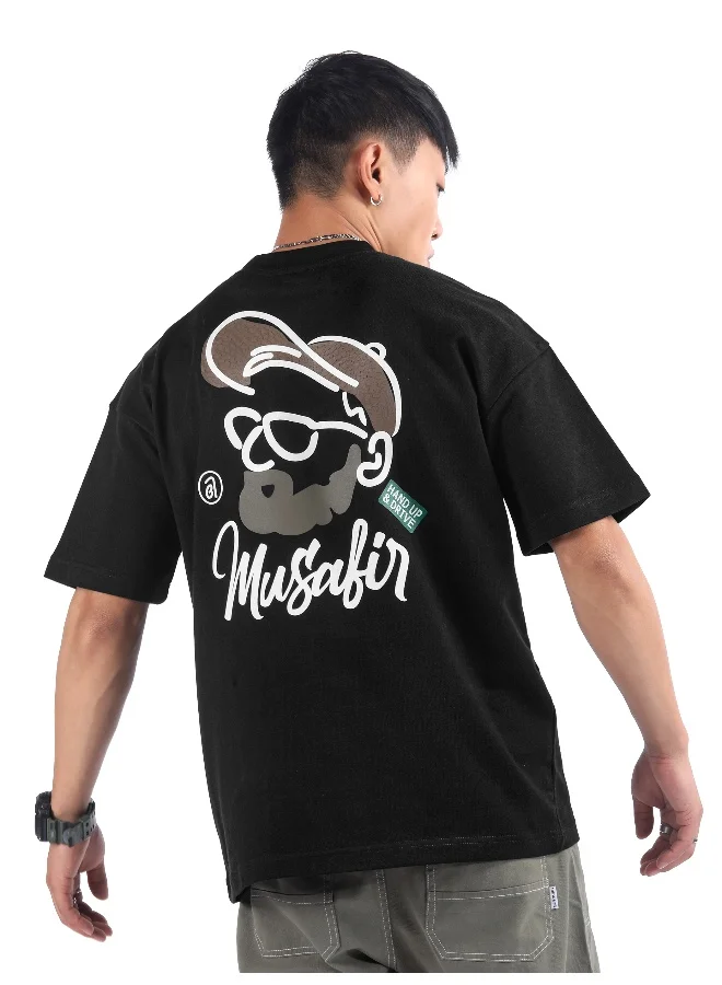 Beyoung Black Musafir Printed T-Shirt