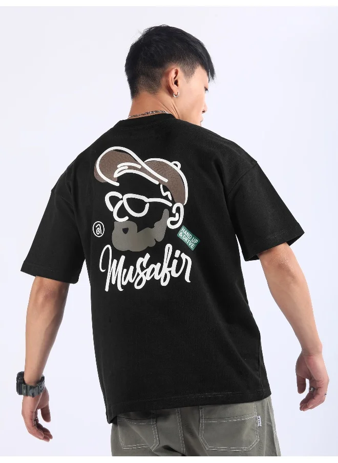 Beyoung Black Musafir Printed T-Shirt