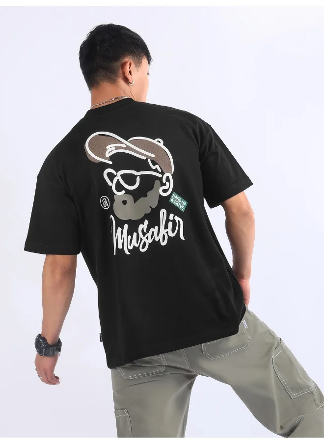 Beyoung Black Musafir Printed T-Shirt