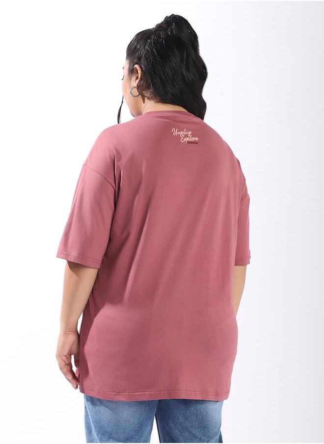 HIGH STAR Women's Rust 100% Cotton Printed Plus Size Oversized T-Shirt  - Image 5