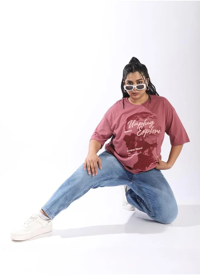 HIGH STAR Rust T-shirts Printed Slip-on Knitted Round Neck Half Sleeves Plus Size T-Shirt for Women – Style that defines you
