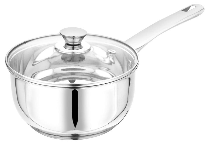 Pristine Try Ply Induction Base Stainless Steel Sauce Pan With Knob Glass Lid | Induction And Gas Stove Compatible (1.7L, Silver), 1800 ML - Image 1