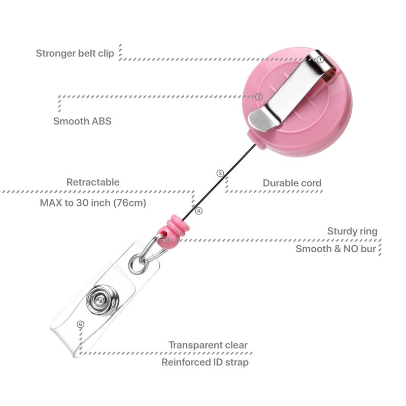 QREEL Badge Reel, Retractable Badge Holder with Belt Clip for ID Name Card (Pink, 2 Pack) - Image 3