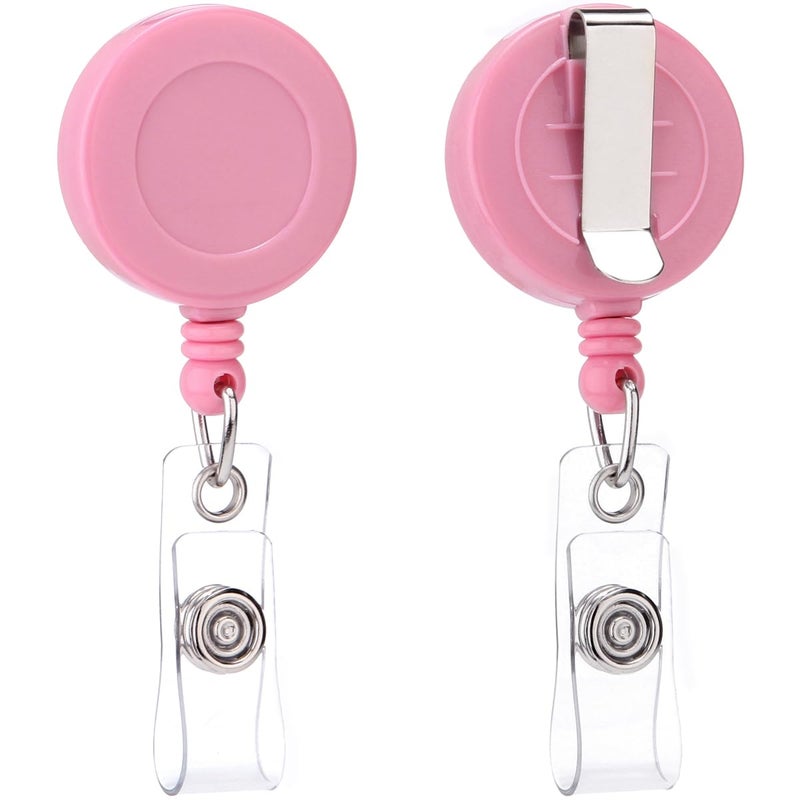 QREEL Badge Reel, Retractable Badge Holder with Belt Clip for ID Name Card (Pink, 2 Pack) - Image 1