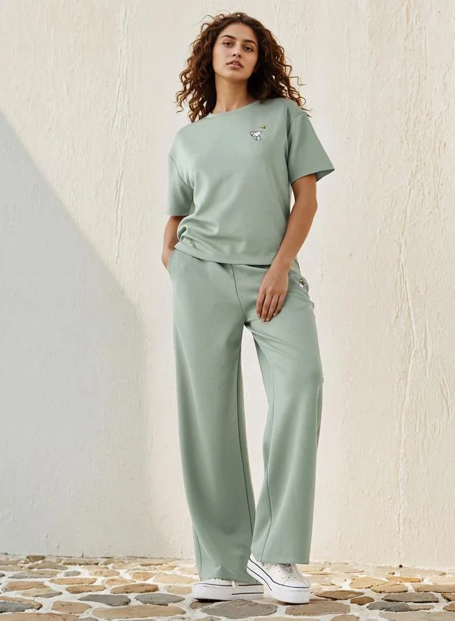 اس بي كاركترز Snoopy Embroidered Wide Leg Pants with Pockets