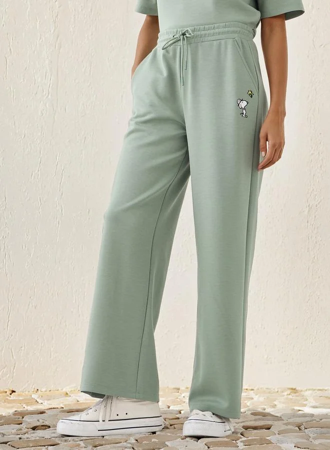 SP Characters Snoopy Embroidered Wide Leg Pants with Pockets