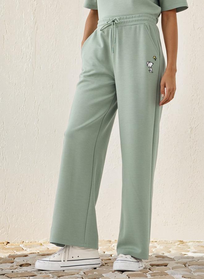SP Characters Snoopy Embroidered Wide Leg Pants with Pockets - Image 1