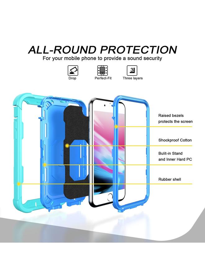 S-TOP Case For iPhone SE 2022 / SE 2020 / 8 / 7 PC + Rubber 3-layers Shockproof Protective Case with Rotating Holder - Image 3