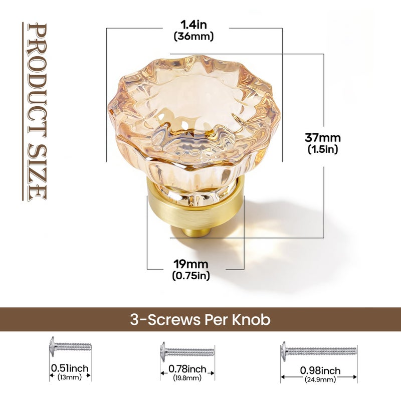 CEYMIO 8 Pack Crystal Drawer Knobs Cabinet Knob Antique Drawer Pulls, Kitchens Closet Dresser Drawers Cupboard Wardrobe Vintage Pull, Clear Champagne Crystals Gold Base - Image 5