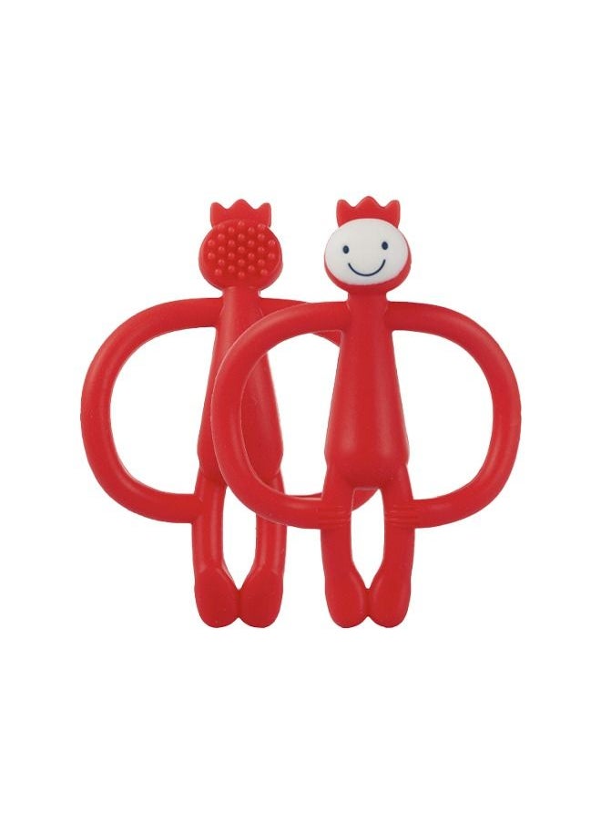 Generic - Silicone Teether Bendable Soft Silicone Training Toothbrush and Teether Sensory Exploration and Teething Relief with Easy to Hold Handles Silicone Soothing Teether Monkey  Red - Image 1