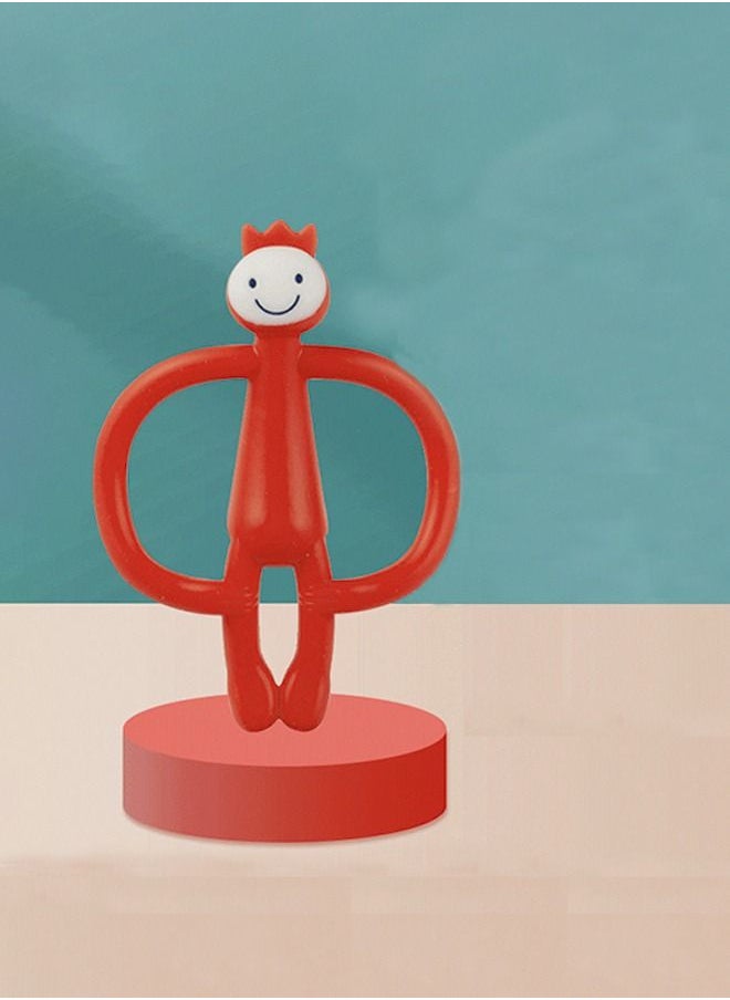 Generic - Silicone Teether Bendable Soft Silicone Training Toothbrush and Teether Sensory Exploration and Teething Relief with Easy to Hold Handles Silicone Soothing Teether Monkey  Red - Image 1