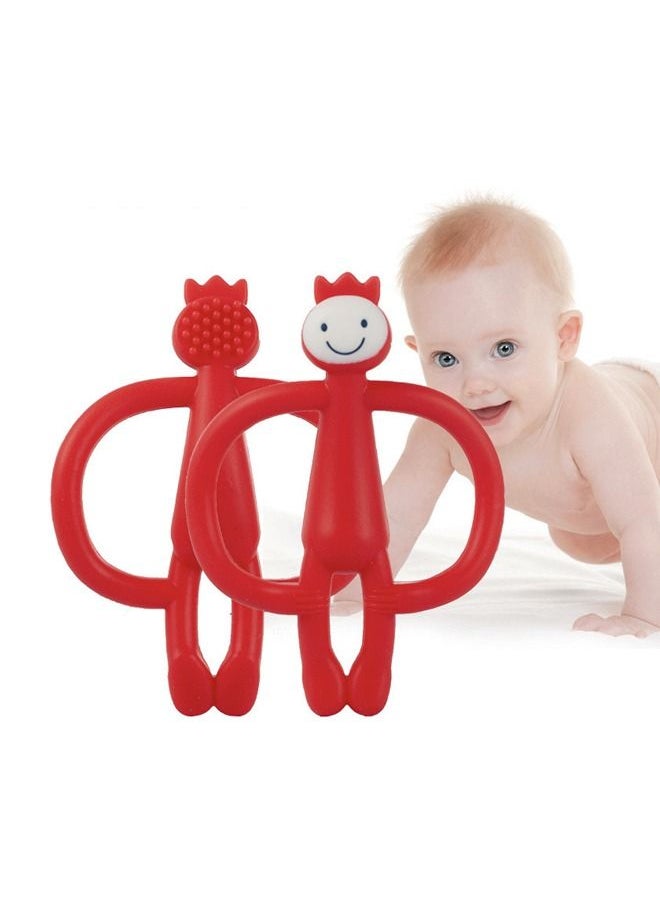 Generic - Silicone Teether Bendable Soft Silicone Training Toothbrush and Teether Sensory Exploration and Teething Relief with Easy to Hold Handles Silicone Soothing Teether Monkey  Red - Image 1