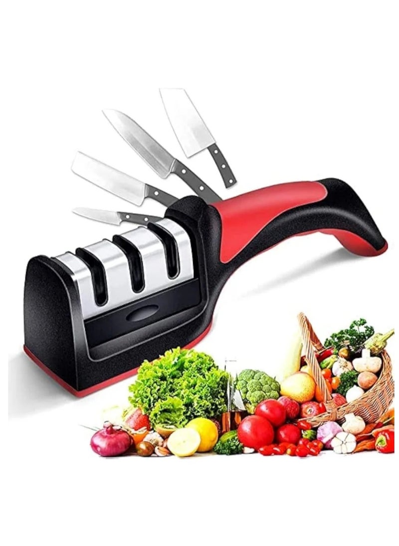 Generic Kitchen Knife Sharpener- Knife Sharpener Professional 3 Stage Sharping System For Steel Knives Black/Red  - Image 1
