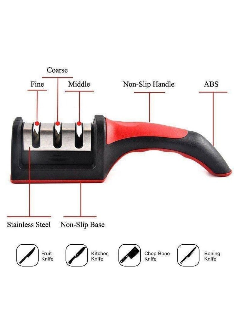 Generic Kitchen Knife Sharpener- Knife Sharpener Professional 3 Stage Sharping System For Steel Knives Black/Red  - Image 2