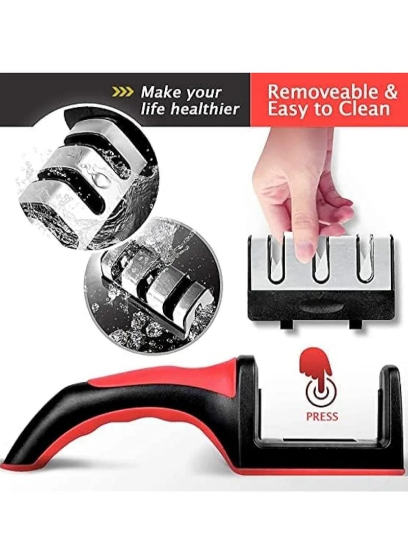Generic Kitchen Knife Sharpener- Knife Sharpener Professional 3 Stage Sharping System For Steel Knives Black/Red  - Image 3