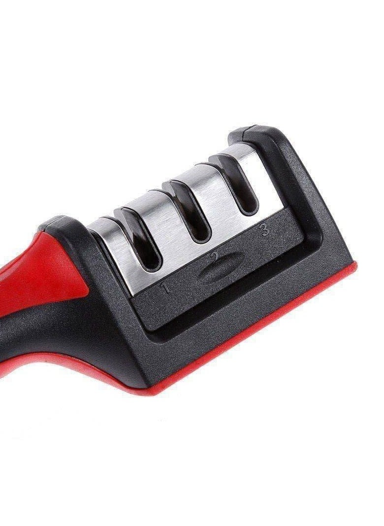 Generic Kitchen Knife Sharpener- Knife Sharpener Professional 3 Stage Sharping System For Steel Knives Black/Red  - Image 4
