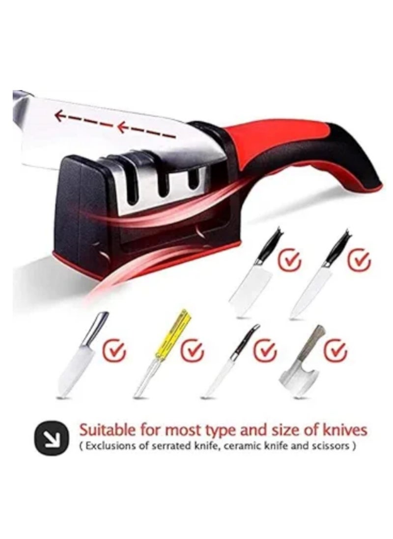 Generic Kitchen Knife Sharpener- Knife Sharpener Professional 3 Stage Sharping System For Steel Knives Black/Red  - Image 5