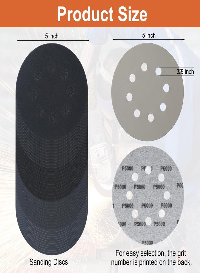 كويكاي أقراص صنفرة Queekay 210 قطعة 21 حبيبة للصنفرة الرطبة والجافة بخطاف وحلقة 8 فتحات مقاس 5 بوصات من 60 إلى 10000 حبيبة متنوعة من كربيد السيليكون لصقل المعادن والخشب بدقة في السيارات - Image 2