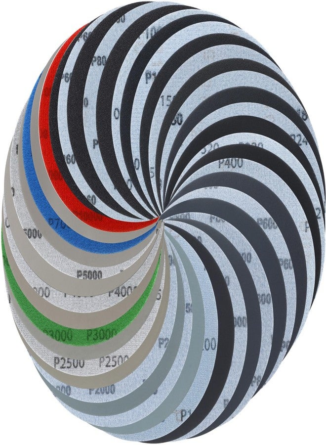 كويكاي أقراص صنفرة Queekay 210 قطعة 21 حبيبة للصنفرة الرطبة والجافة بخطاف وحلقة 8 فتحات مقاس 5 بوصات من 60 إلى 10000 حبيبة متنوعة من كربيد السيليكون لصقل المعادن والخشب بدقة في السيارات - Image 1