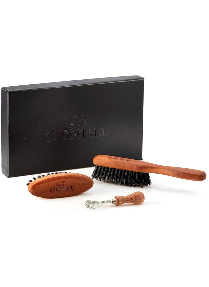 ZilberHaar ZilberHaar Beard Brush Grooming Kit - Stiff Bristles Boar Bristles - Ideal for Medium to Long, Thick Beards - Distributes Balm & Oil for Growth/Styling - With Brush Cleaning Tool 