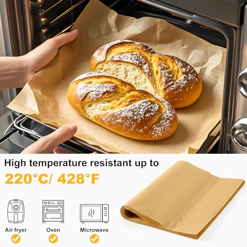 Sunhoo 100 PCS 9 x13" Parchment Paper Sheets for Baking Wrapping Paper Unbleached Air Fryer Oven Resist Sticking Bakery Liners Brown Precut Squares for Cooking Grilling Steaming Withstand up to 428℉ - Image 3