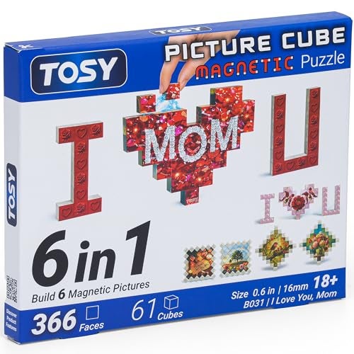 TOSY Picture Cube I Love You Mom 6in1 Magnetic Picture Puzzle 61 Blocks 366 FacesMagnets 06in B031 Seamless UV Art DisplayReady Frame Collectible STEMSTEAM Gift for Moms Kids - Image 1